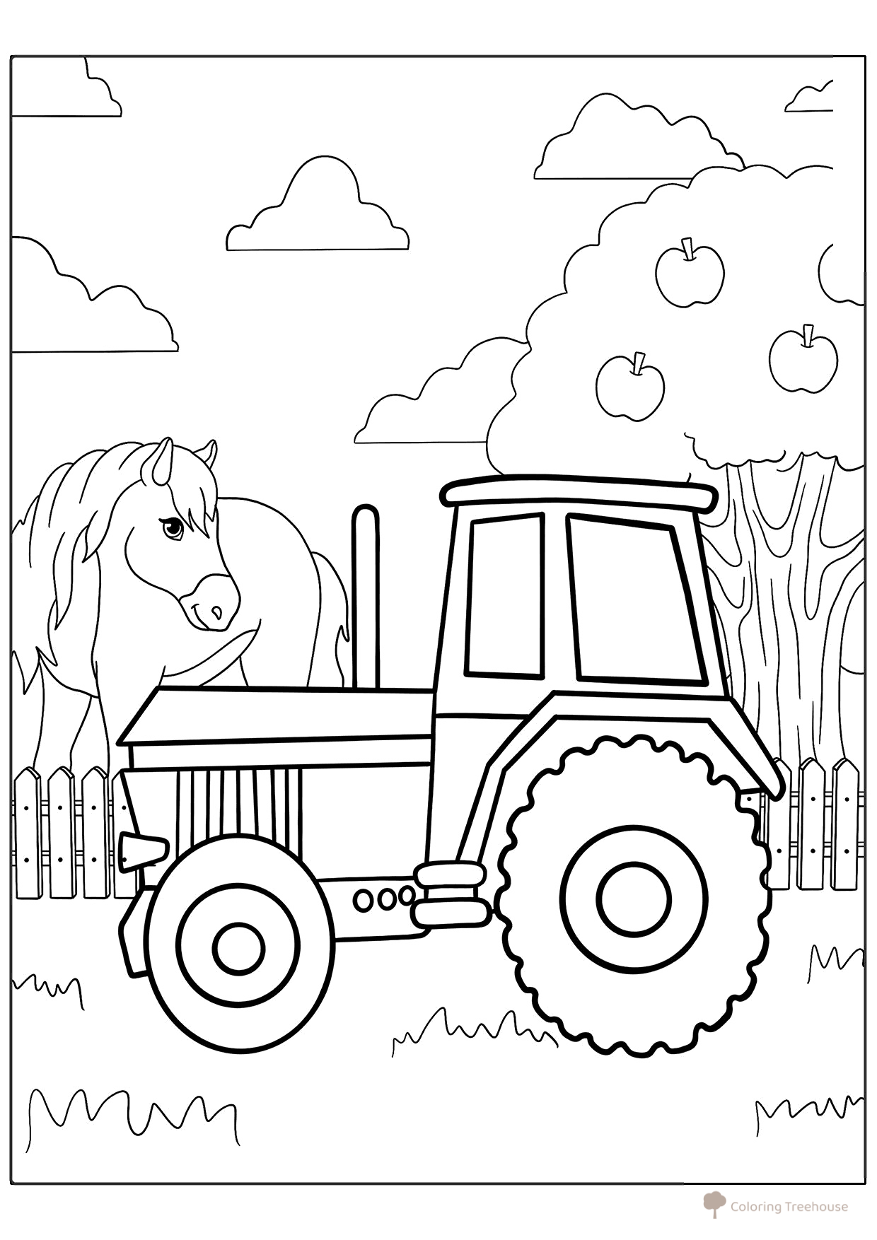 Simple Tractor and Horse Coloring Page free printable Tractors and Combine Harvesters Coloring Pages coloring page