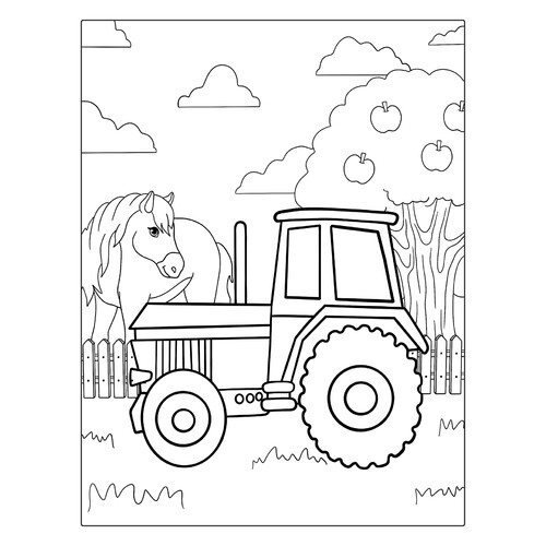 Simple Tractor and Horse Coloring Page free printable Tractors and Combine Harvesters Coloring Pages coloring page