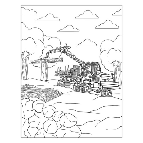 Página para colorear «Tractor cargando troncos» dibujo para colorear gratis de Páginas para colorear: tractores y cosechadoras