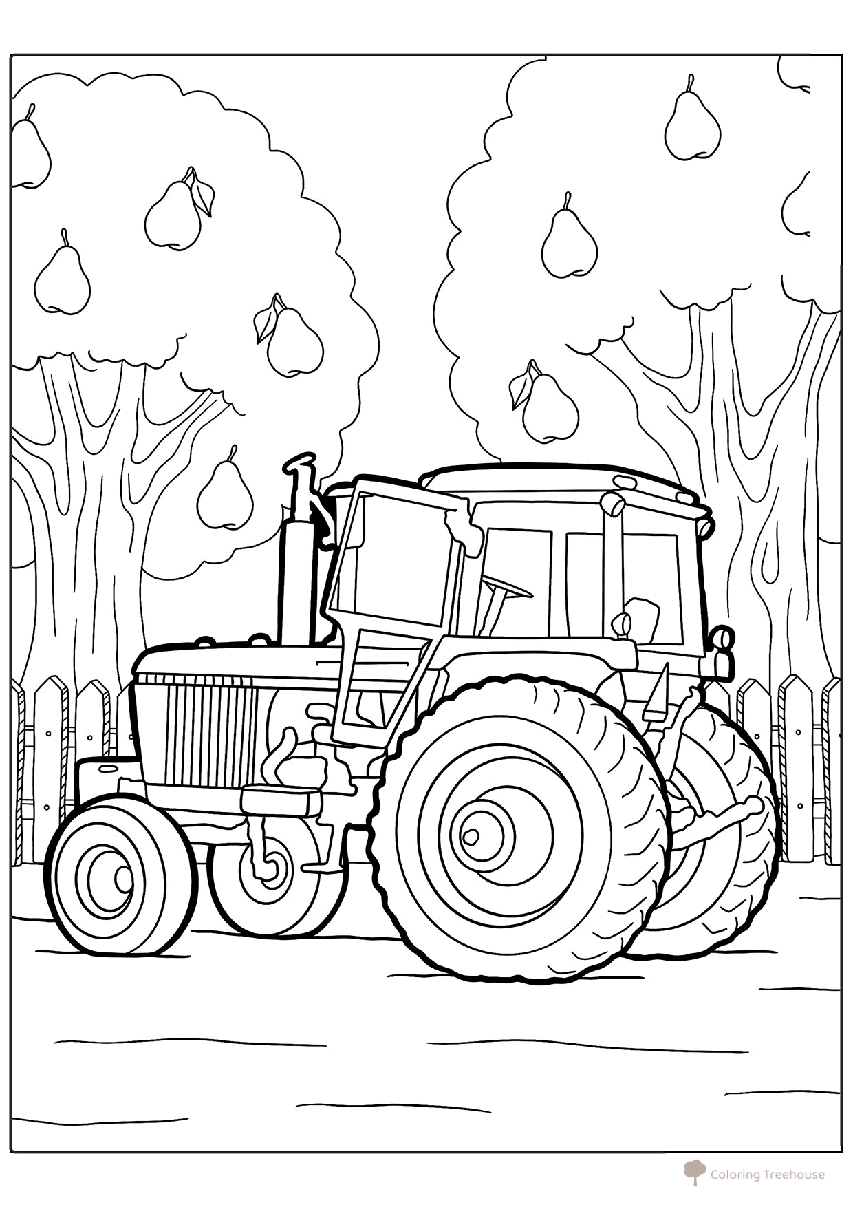 Tractor Near Pear Trees Coloring Page free printable Tractors and Combine Harvesters Coloring Pages coloring page