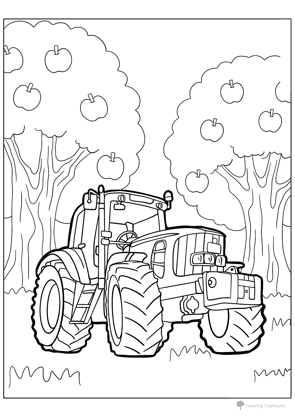 Tractor Near Apple Trees Coloring Page free printable Tractors and Combine Harvesters Coloring Pages coloring page