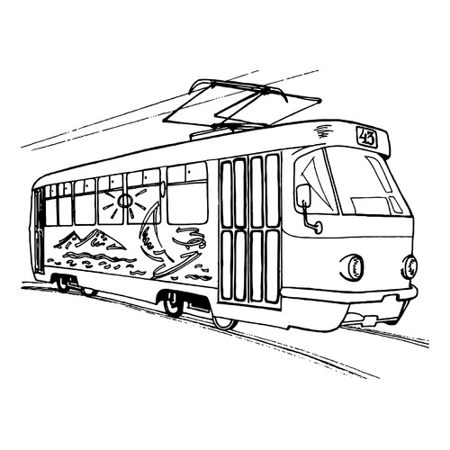 Página para colorear «Tranvía con aerografía» dibujo para colorear gratis de Páginas para colorear de tranvías
