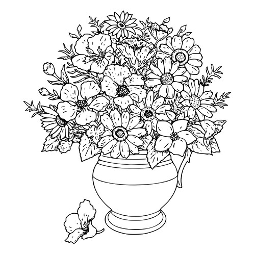 填色页:花瓶与花朵 免费可打印三八节(3月8日)着色页涂色页