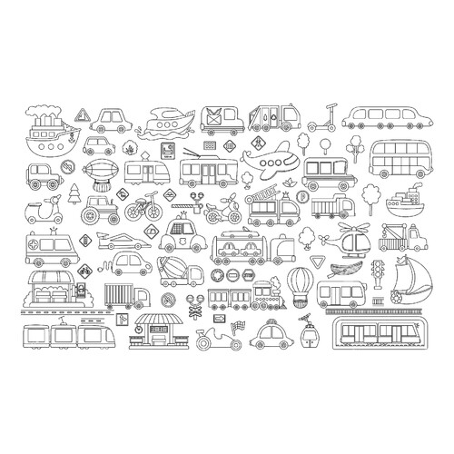 Página para colorear «Muchos vehículos diferentes» dibujo para colorear gratis de Páginas para colorear de transporte