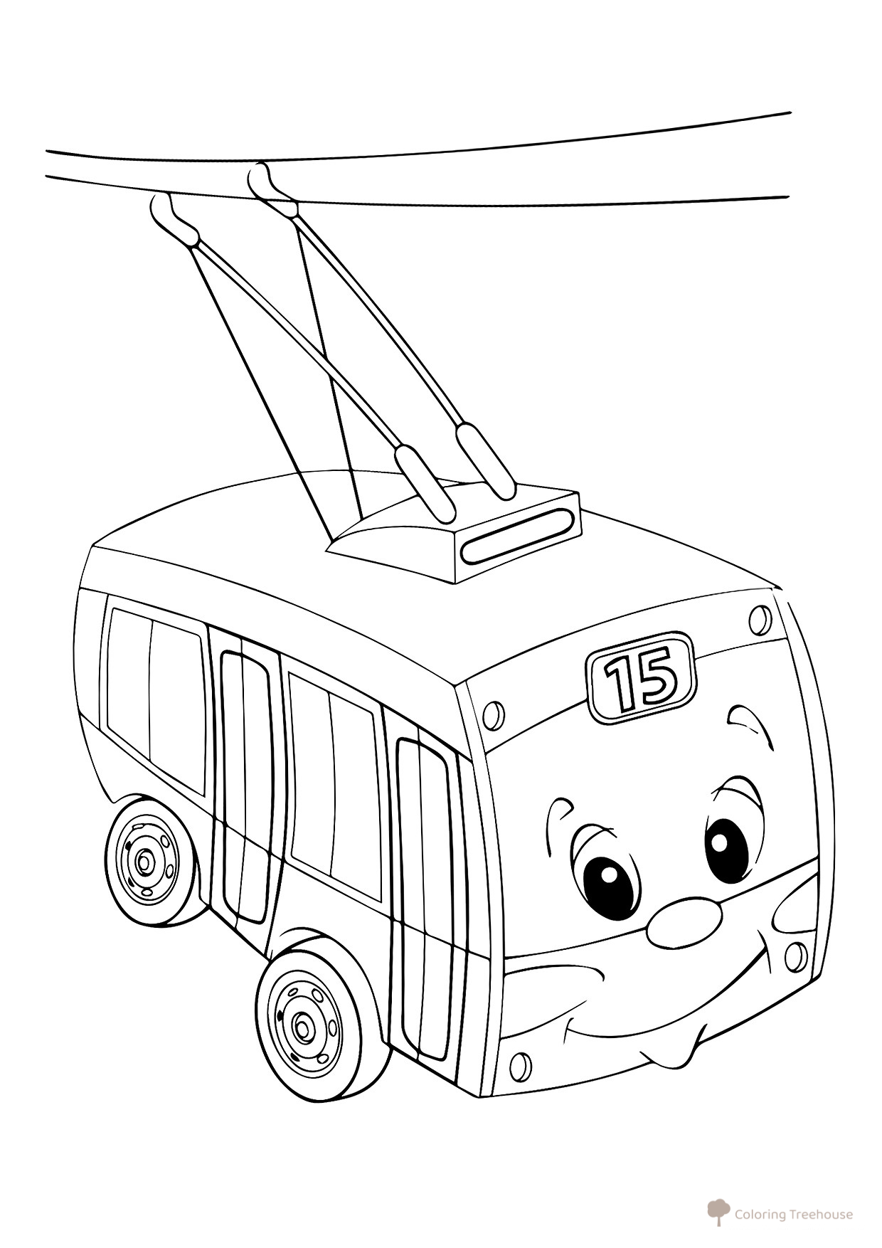 Trolleybus with Trolley Poles Coloring Page free printable Trolleybus Coloring Pages coloring page