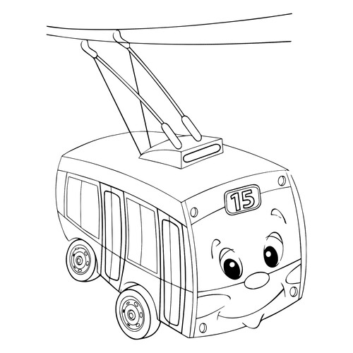 Trolleybus with Trolley Poles Coloring Page free printable Trolleybus Coloring Pages coloring page
