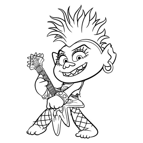 涂色页:Rox(洛克丝)——硬摇滚巨魔女王 免费可打印《魔发精灵》(Trolls)涂色页涂色页