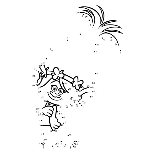 连点成画:小玫瑰点连线涂色页 免费可打印《魔发精灵》(Trolls)涂色页涂色页