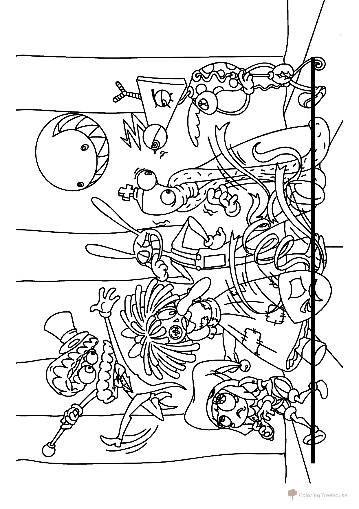 Página para colorear «Circo digital en el escenario» dibujo para colorear gratis de Páginas para colorear «El sorprendente circo digital»