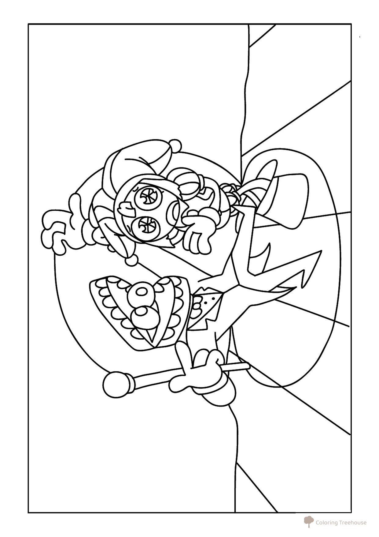 Kейн и Помни на сцене — раскраска dibujo para colorear gratis de Páginas para colorear «El sorprendente circo digital»