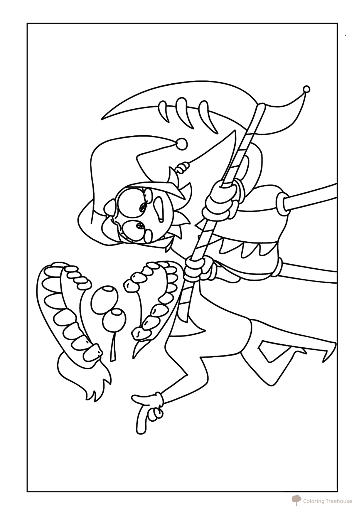 Página para colorear «Kein y Pomni con la guadaña» dibujo para colorear gratis de Páginas para colorear «El sorprendente circo digital»