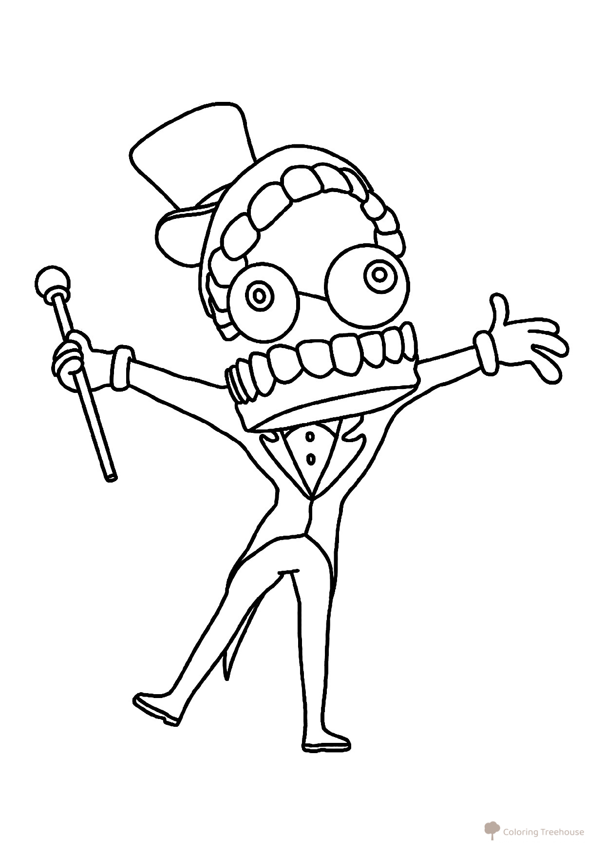 Página para colorear «Kein con bastón» dibujo para colorear gratis de Páginas para colorear «El sorprendente circo digital»