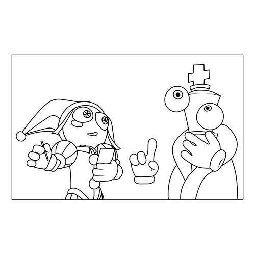 Página para colorear «Pomni y Koroler» dibujo para colorear gratis de Páginas para colorear «El sorprendente circo digital»