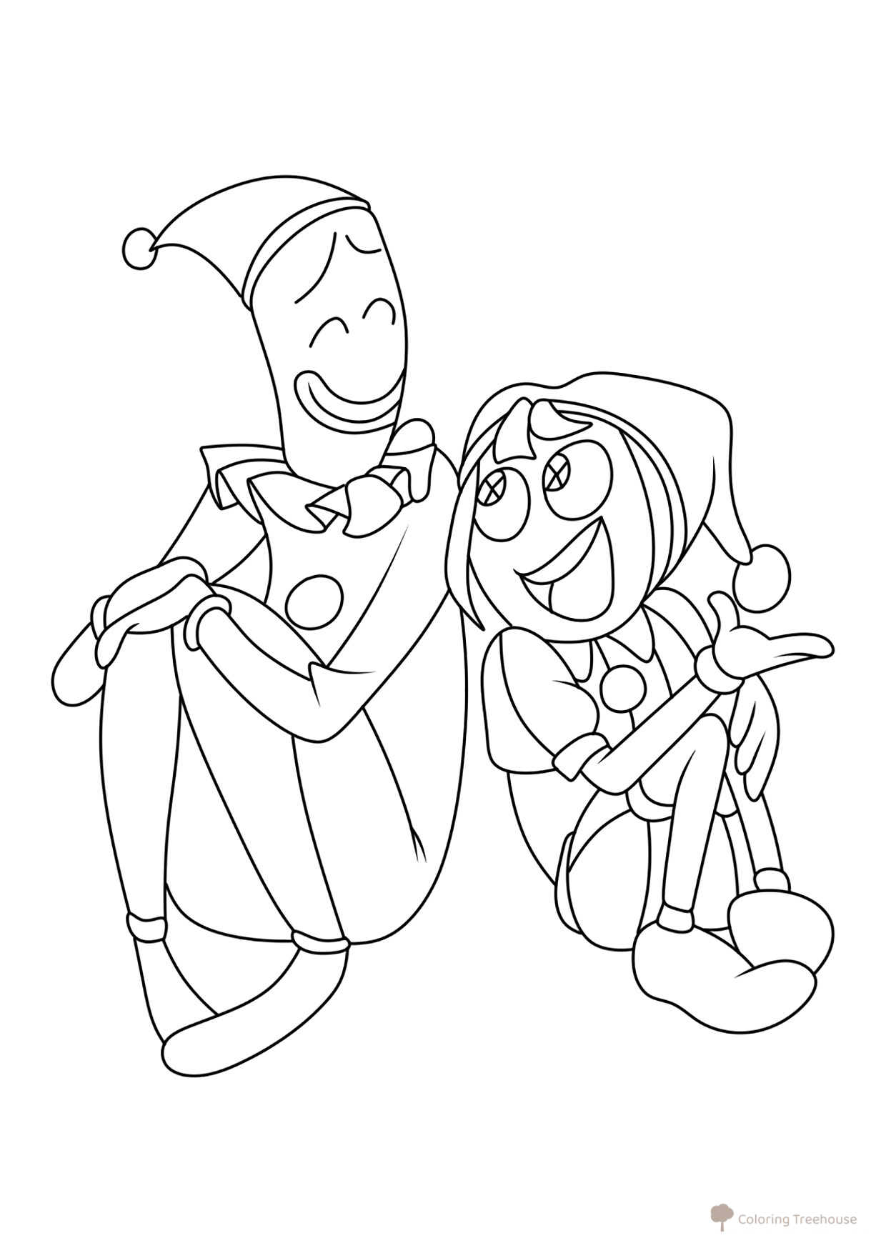 Pomni Sitting Together with Kaufmo Coloring Page free printable Amazing Digital Circus Coloring Pages coloring page