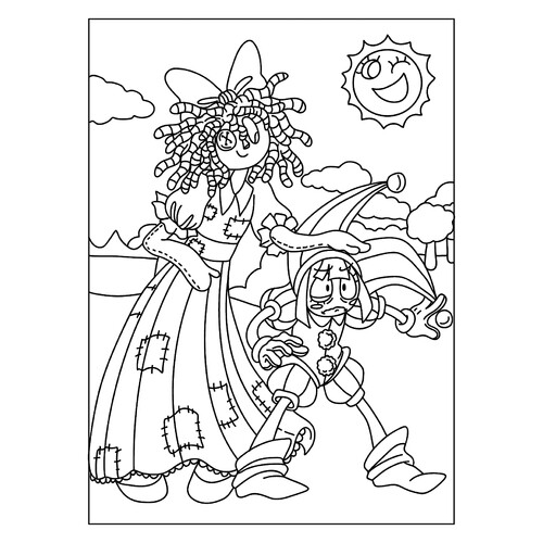 Página para colorear «Ragata y Pomni del Maravilloso circo digital» dibujo para colorear gratis de Páginas para colorear «El sorprendente circo digital»