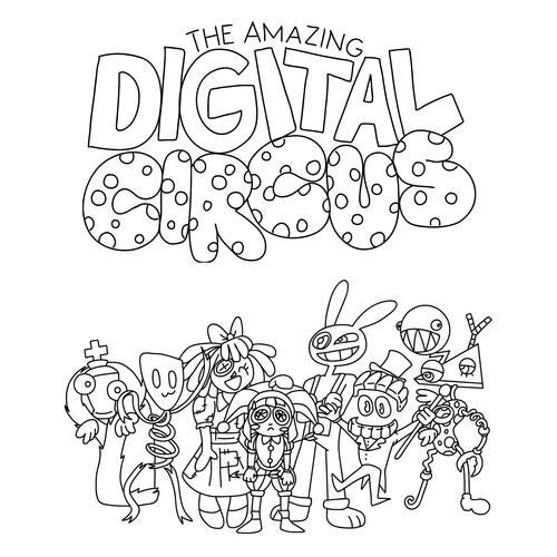 Página para colorear «Asombroso circo digital con logotipo» dibujo para colorear gratis de Páginas para colorear «El sorprendente circo digital»