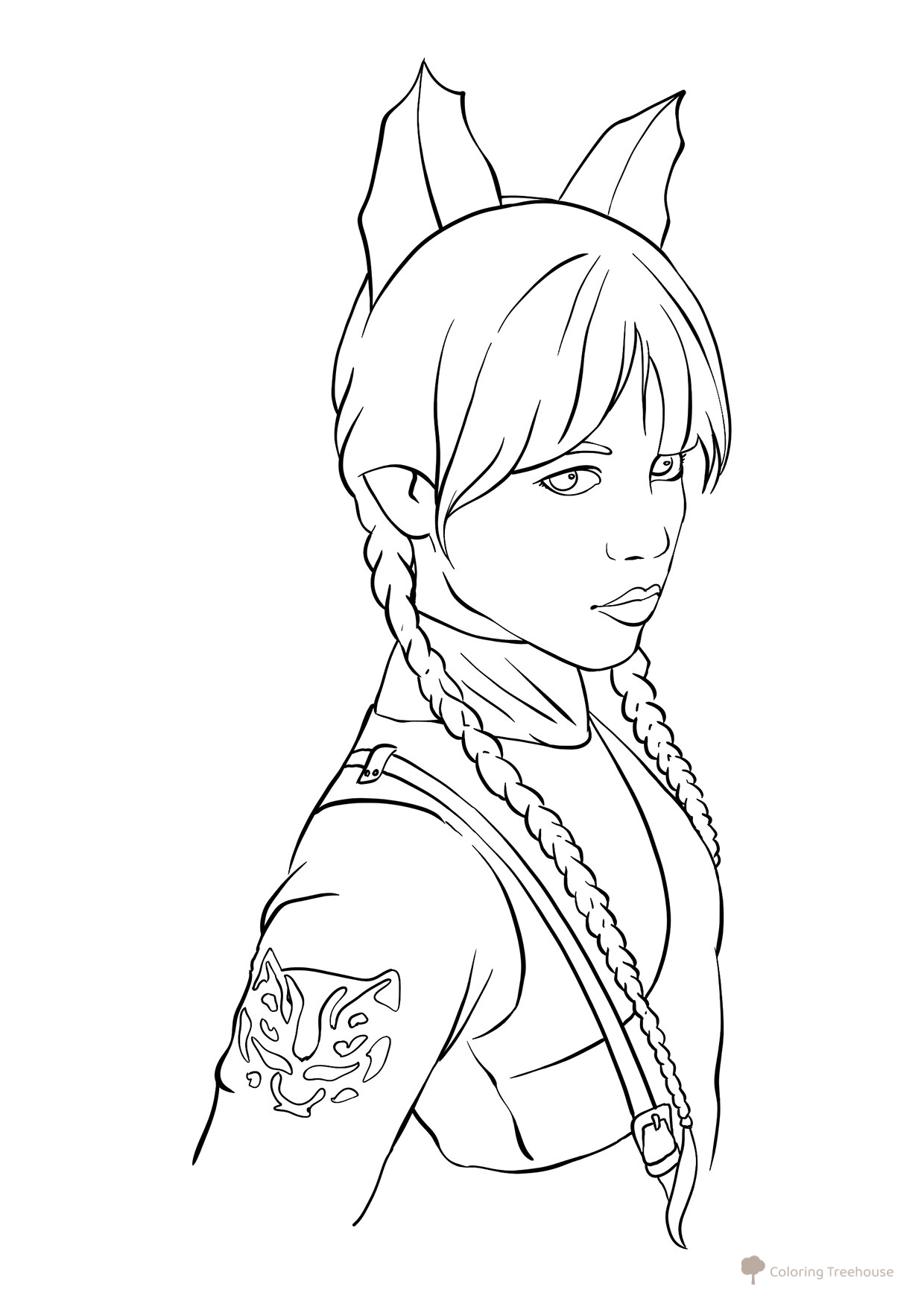 Wednesday Coloring Page with a Design on the T-Shirt free printable Wednesday Coloring Pages from the Series coloring page