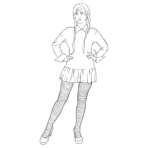 Página para colorear de Wednesday con medias a rayas dibujo para colorear gratis de Dibujos para colorear de Wednesday (Уэнсдей)