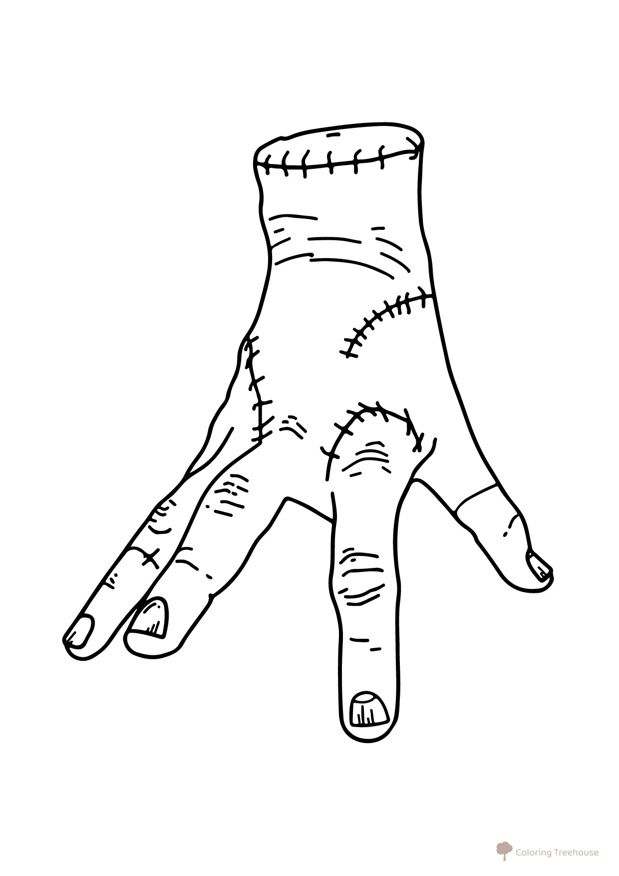 Página para colorear de Thing (Veshch) de la familia Addams dibujo para colorear gratis de Dibujos para colorear de Wednesday (Уэнсдей)