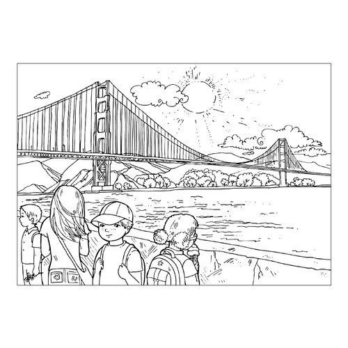 Golden Gate Bridge Coloring Page free printable America Coloring Pages coloring page