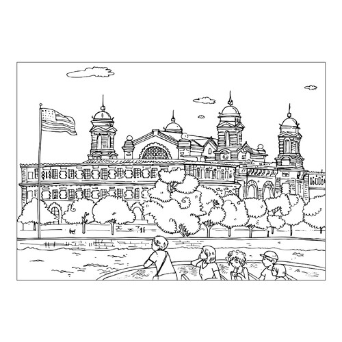 Ellis Island Coloring Page free printable America Coloring Pages coloring page