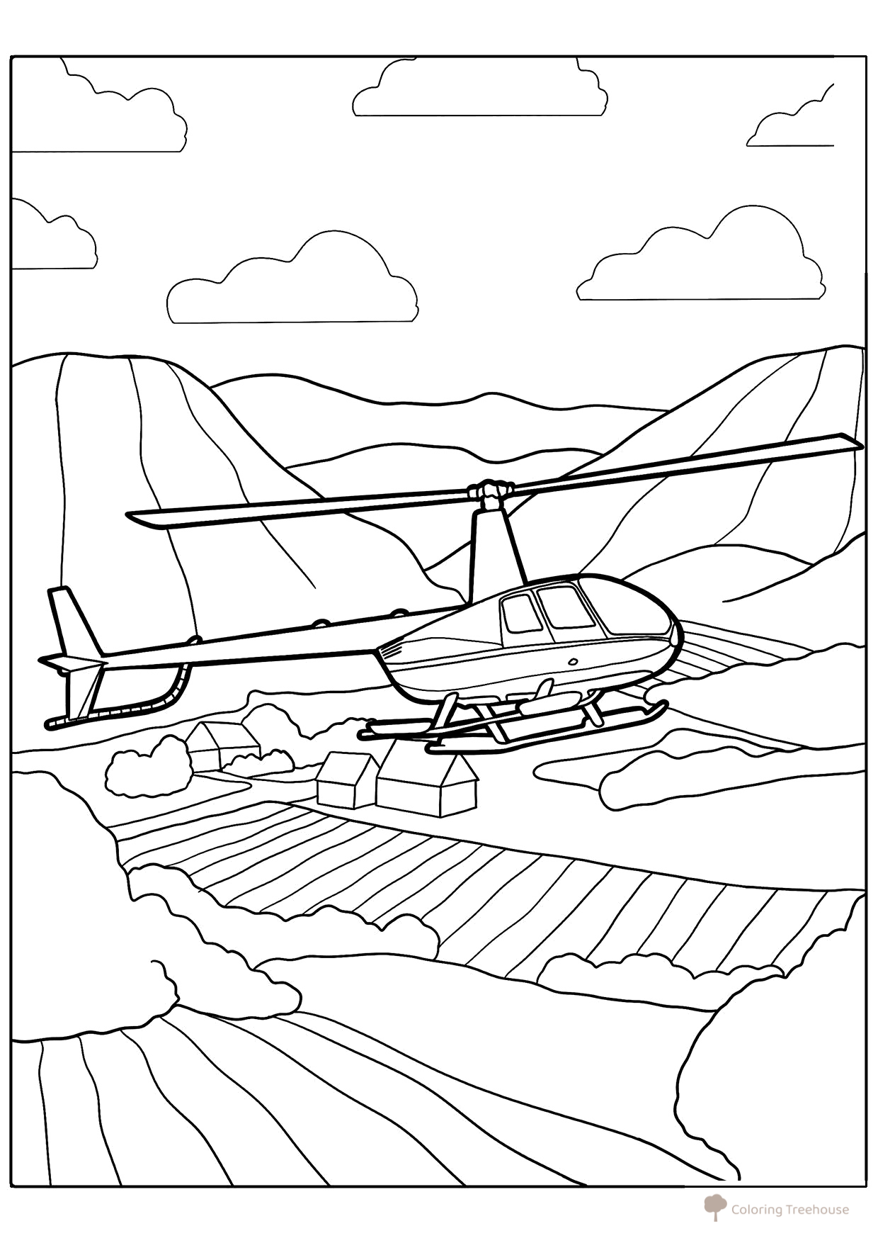 Página para colorear «Helicóptero ligero Robinson R44» dibujo para colorear gratis de Páginas para colorear de helicópteros