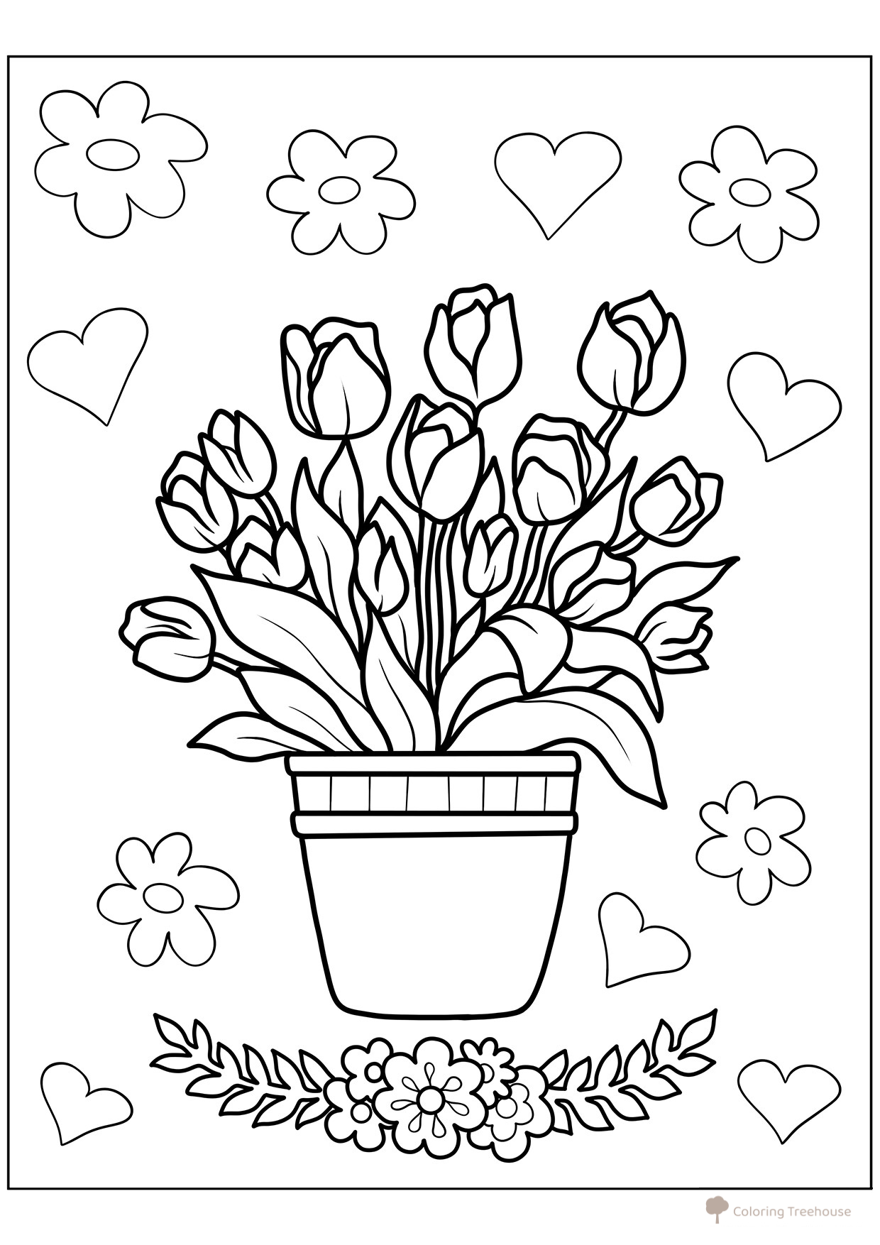Página para colorear «Ramo de tulipanes en primavera» dibujo para colorear gratis de Páginas para colorear: primavera