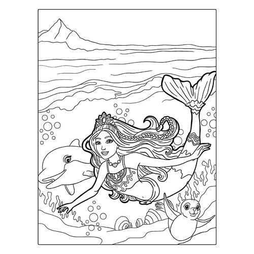 Barbie Swimming with a Dolphin Coloring Page free printable Barbie Mermaid Coloring Pages coloring page