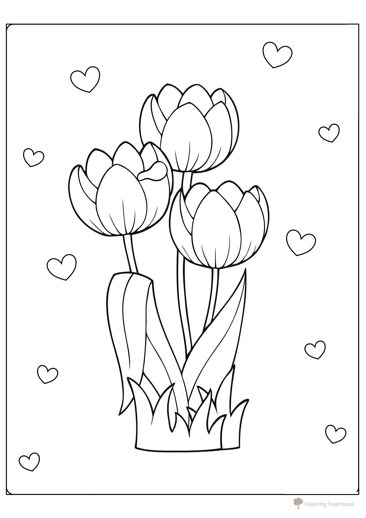 Página para colorear «Hermosos tulipanes para mamá» dibujo para colorear gratis de Páginas para colorear: primavera