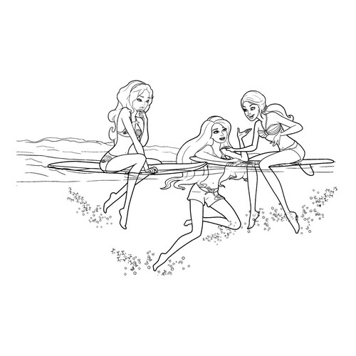 Barbie and Friends on Boards Coloring Page free printable Barbie Mermaid Coloring Pages coloring page