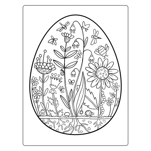 Spring Flowers on an Egg Coloring Page free printable Spring Coloring Pages coloring page