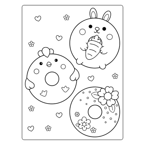 Spring Kawaii Donuts Coloring Page free printable Spring Coloring Pages coloring page
