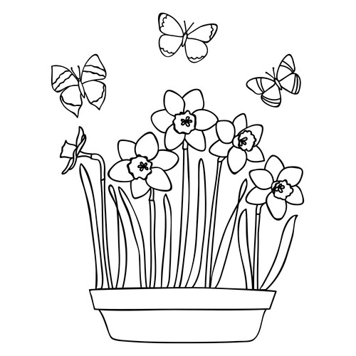 Spring Daffodils and Cute Butterflies Coloring Page free printable Spring Coloring Pages coloring page