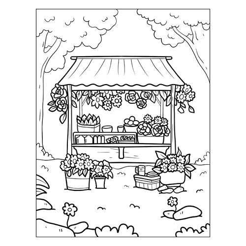 Spring Flower Shop Coloring Page free printable Spring Coloring Pages coloring page