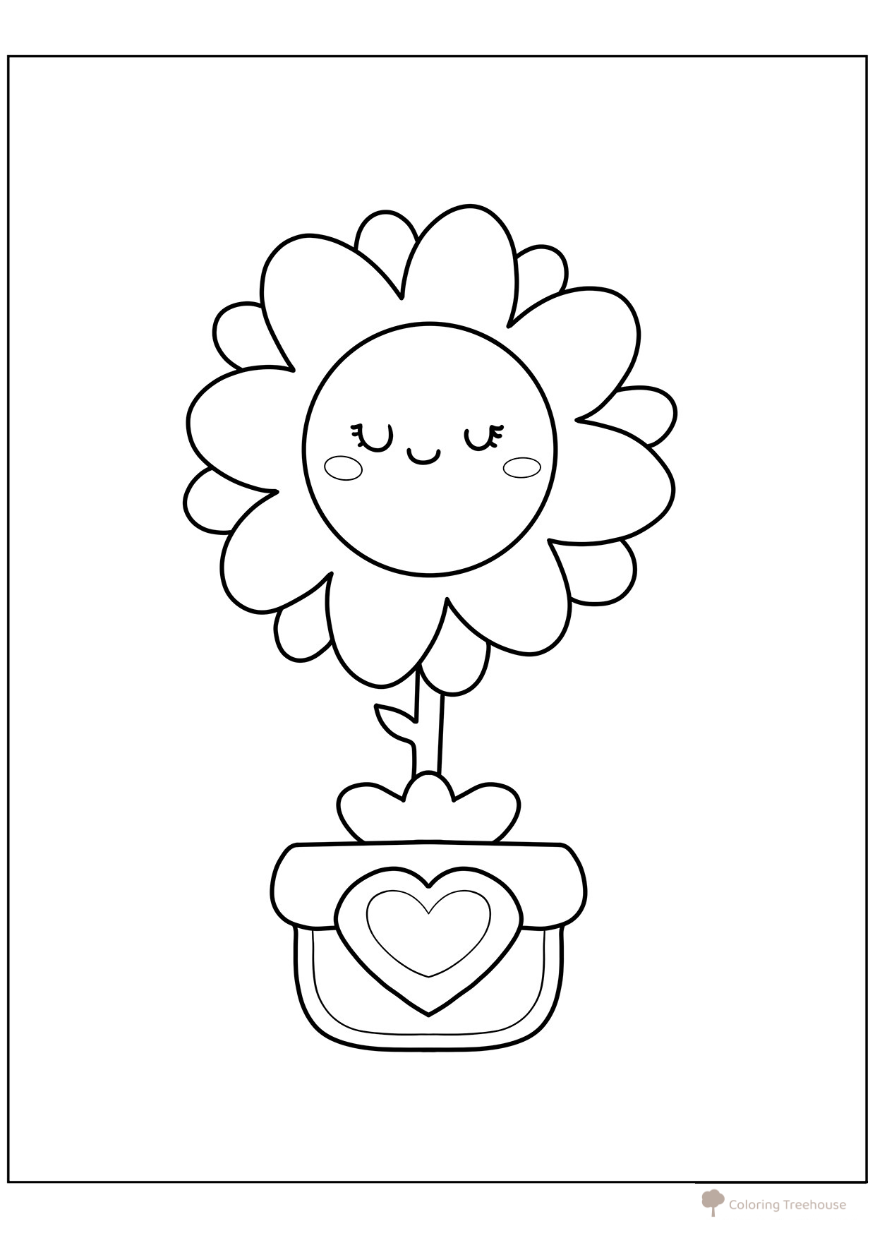 Smiling Spring Flower Coloring Page free printable Spring Coloring Pages coloring page