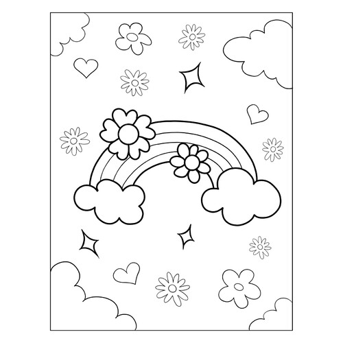 Spring Rainbow and Flowers Coloring Page free printable Spring Coloring Pages coloring page
