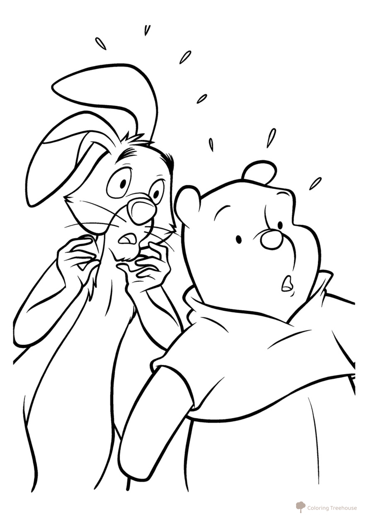 Scared Winnie-the-Pooh and Rabbit Coloring Page free printable Winnie the Pooh and Friends Coloring Pages coloring page
