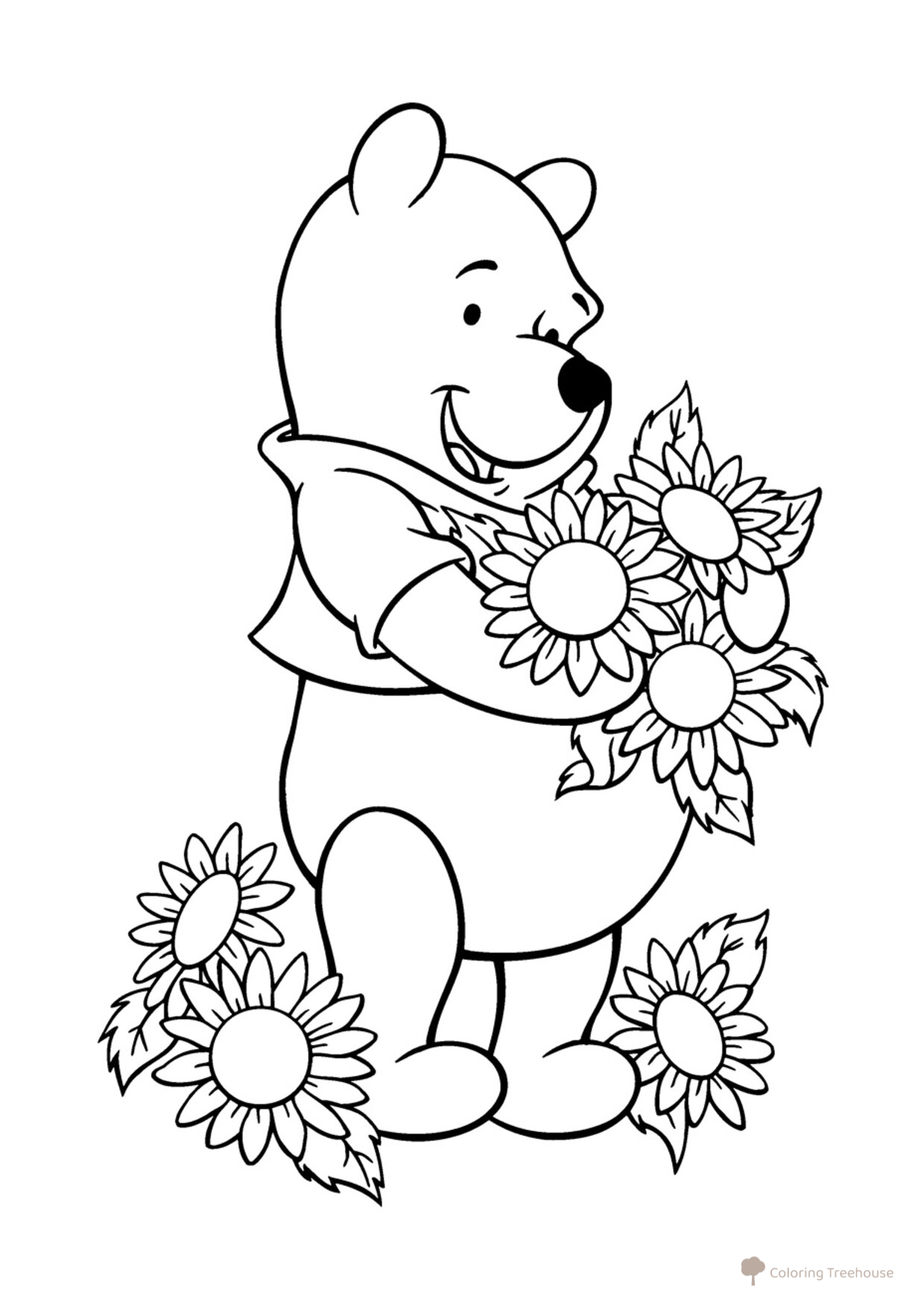 Página para colorear: Osito con flores dibujo para colorear gratis de Páginas para colorear de Winnie the Pooh y sus amigos