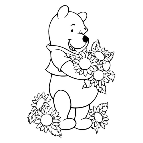 Página para colorear: Osito con flores dibujo para colorear gratis de Páginas para colorear de Winnie the Pooh y sus amigos