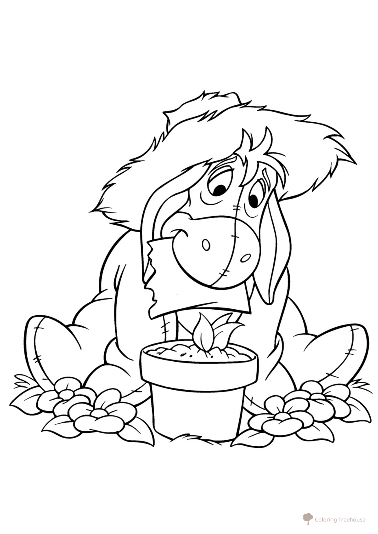 Eeyore the Gardener Coloring Page free printable Winnie the Pooh and Friends Coloring Pages coloring page