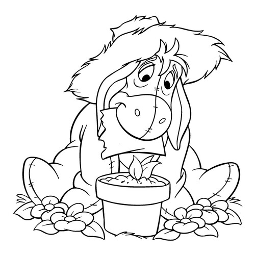 Eeyore the Gardener Coloring Page free printable Winnie the Pooh and Friends Coloring Pages coloring page