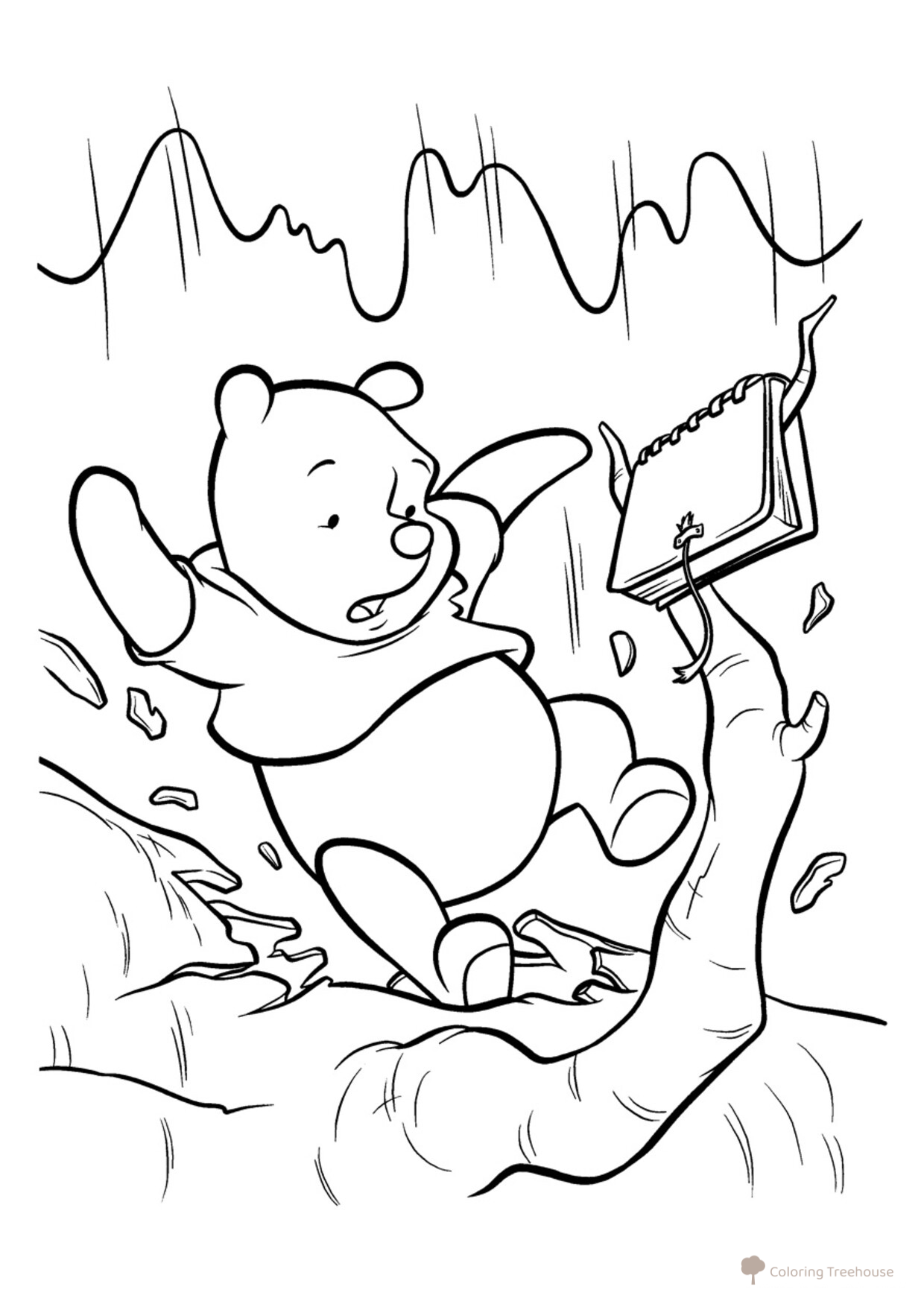 Winnie the Pooh Fell from the Tree Coloring Page free printable Winnie the Pooh and Friends Coloring Pages coloring page