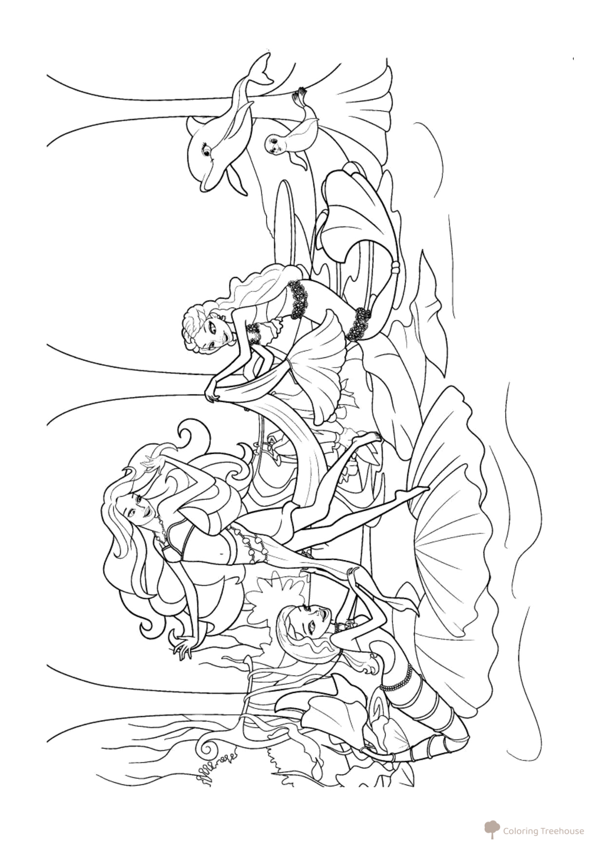Barbie Mermaid Celebration Coloring Page free printable Barbie Mermaid Coloring Pages coloring page