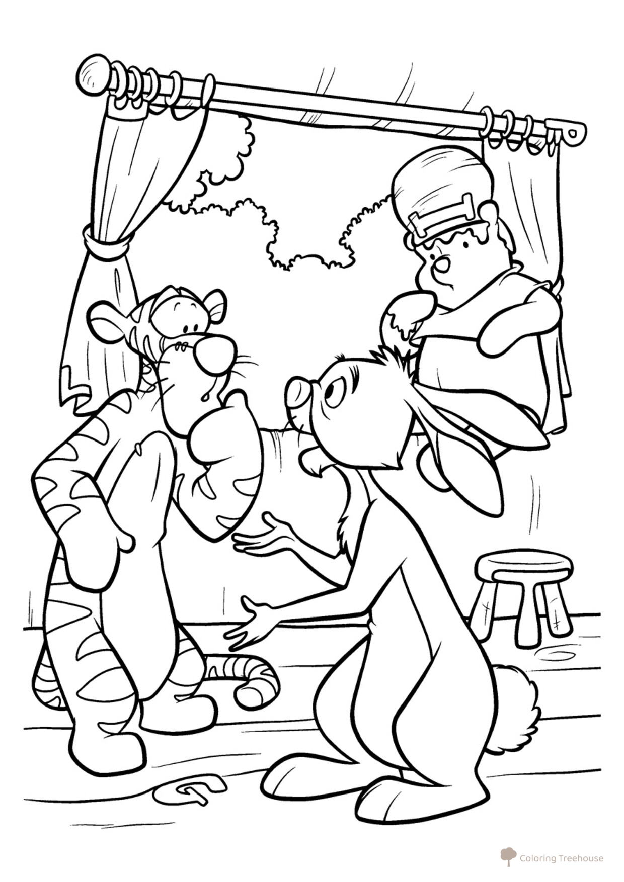 Tigger, Rabbit and Pooh Coloring Page free printable Winnie the Pooh and Friends Coloring Pages coloring page