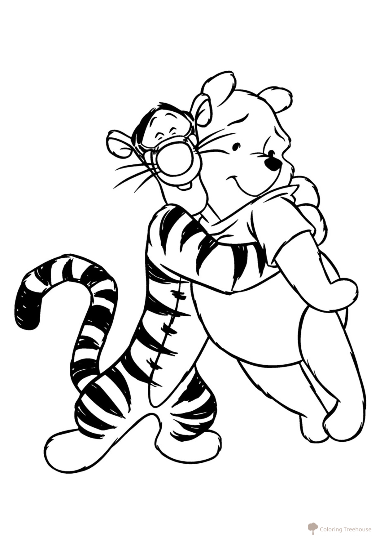 Página para colorear: Tigra abraza a Pooh dibujo para colorear gratis de Páginas para colorear de Winnie the Pooh y sus amigos