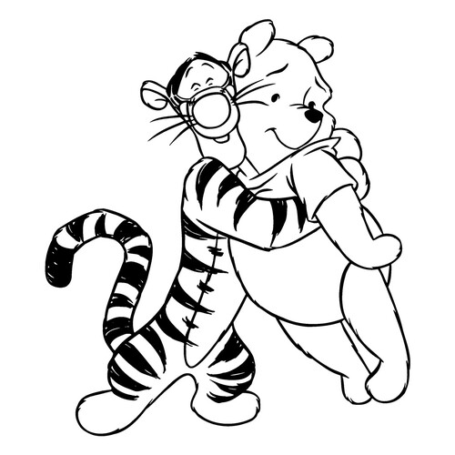 Página para colorear: Tigra abraza a Pooh dibujo para colorear gratis de Páginas para colorear de Winnie the Pooh y sus amigos