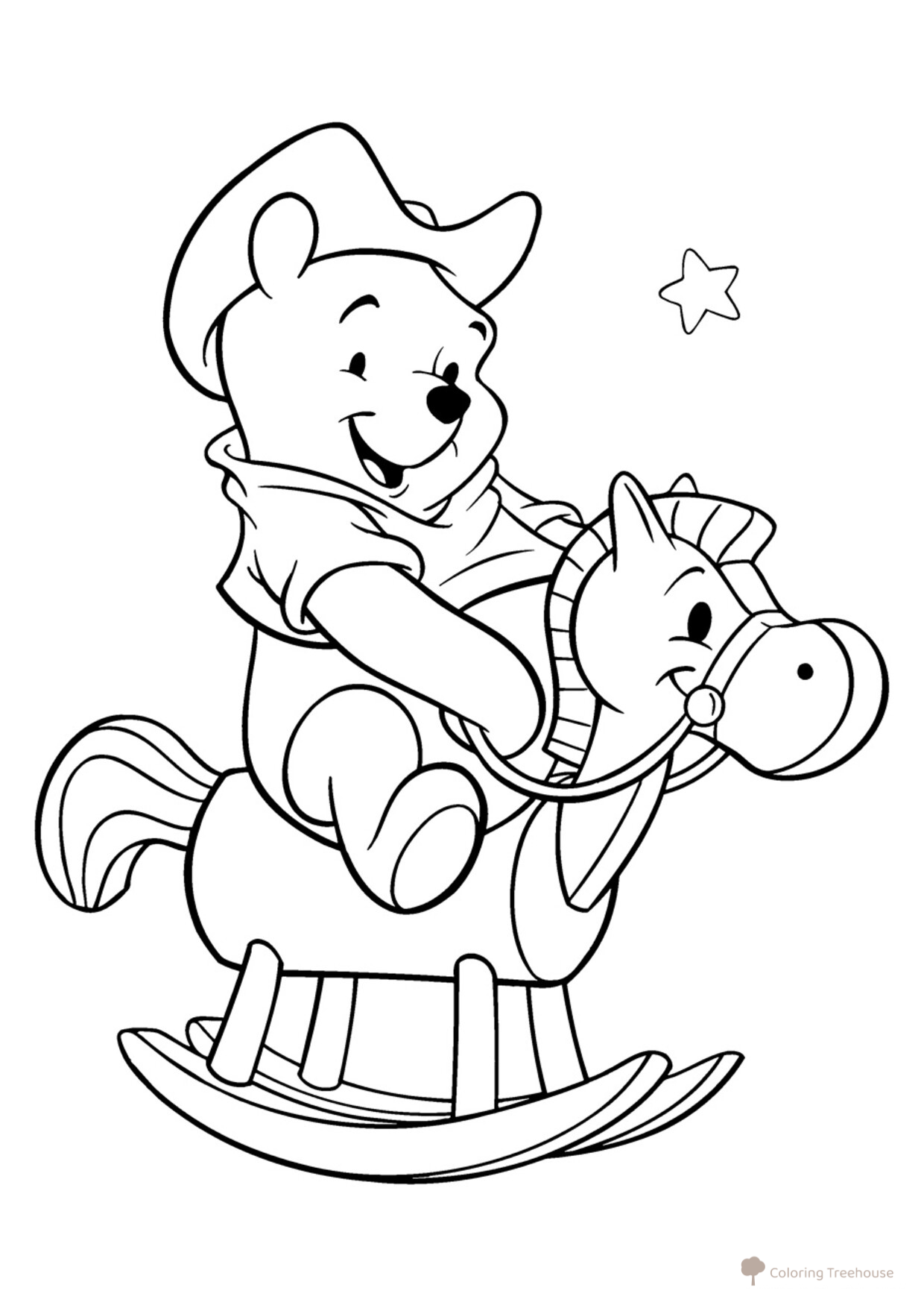 Winnie-the-Pooh on a Horse Coloring Page free printable Winnie the Pooh and Friends Coloring Pages coloring page