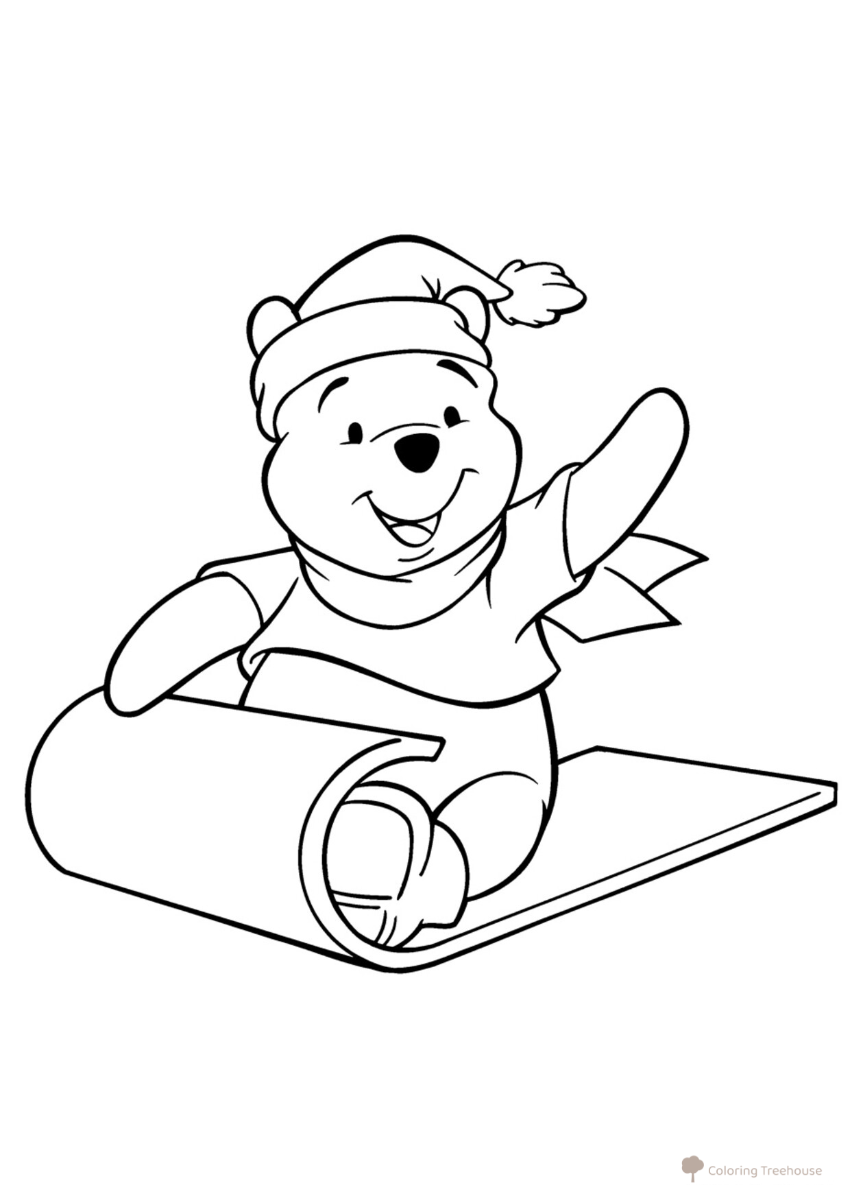 Página para colorear: Winnie the Pooh en trineo en invierno dibujo para colorear gratis de Páginas para colorear de Winnie the Pooh y sus amigos