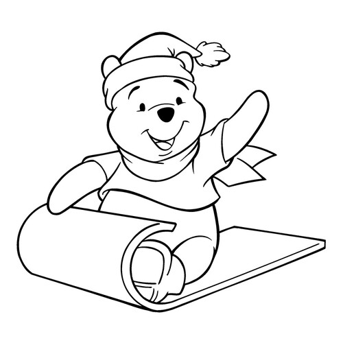 Página para colorear: Winnie the Pooh en trineo en invierno dibujo para colorear gratis de Páginas para colorear de Winnie the Pooh y sus amigos