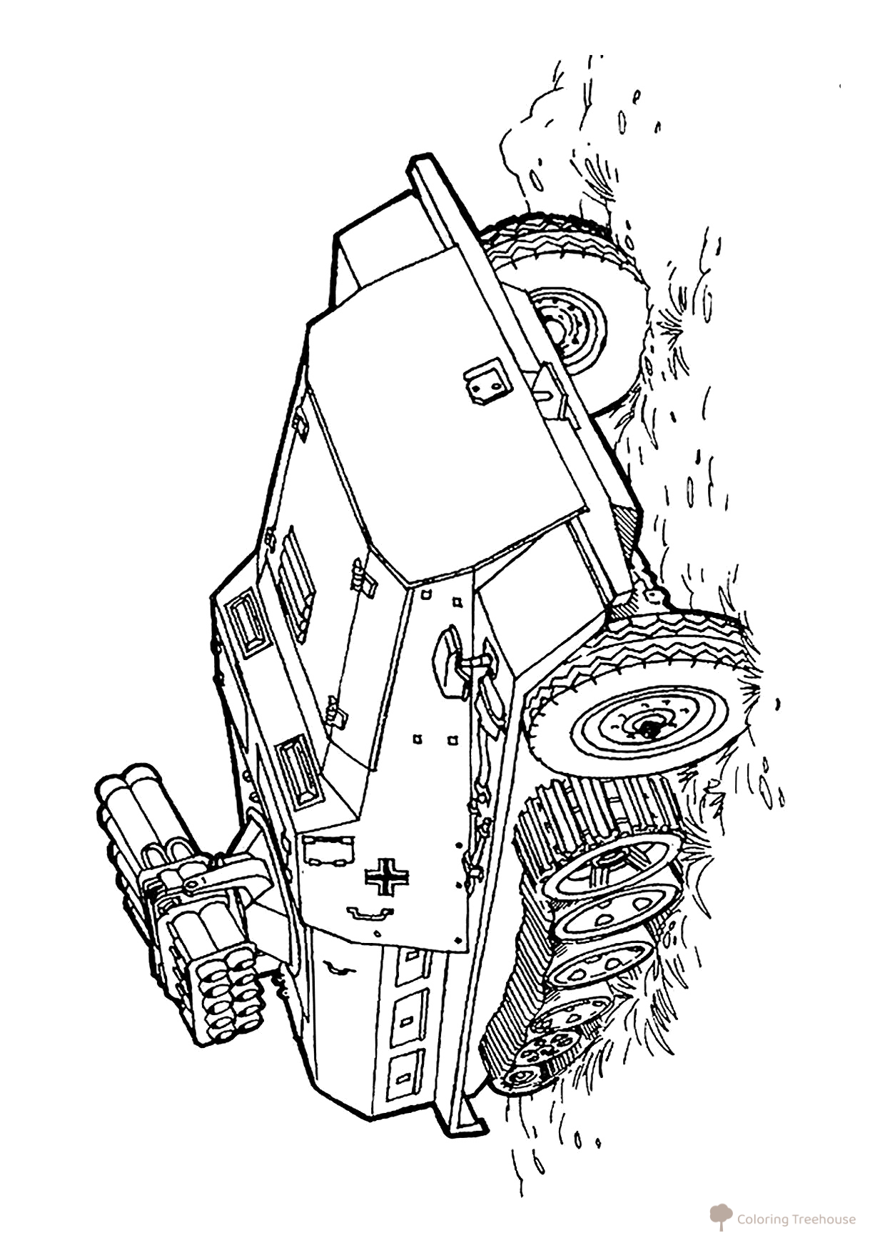 German Armored Personnel Carrier with Rocket Launcher Coloring Page free printable Military Vehicle Coloring Pages coloring page